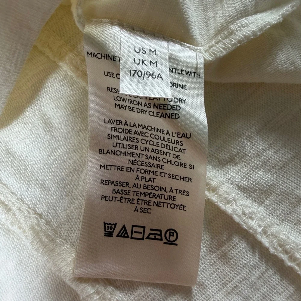 Anthropologie Ruffle V-Neck Puff Sleeve Top Womens M‎ Cream Cottagecore New*